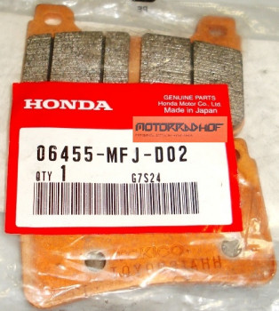 Передние колодки на один суппорт Honda оригинал, комплект (арт. 06455MFJD02), аналог 06455-MEL-003, 06455-MEL-013, 06455-MEL-D21,  06455-MEL-D22, 06455-MEL-D23, 06455MEL003, 06455MEL013, 06455MELD21,  06455MELD22, 06455MELD23, 06455-MFJ-D01, 06455MFJD01