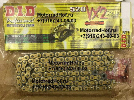 Цепь DID D520VX104GB GOLD&amp;BLACK "ЗОЛОТАЯ-ЧЁРНАЯ" оригинал (арт. D520VXGB104), аналог DID520VXGB104, D520VX2GB104, DID520VX2GB104