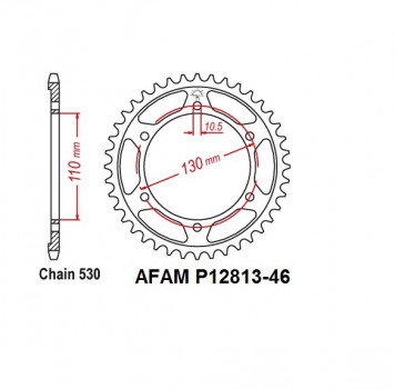 Ведомая звезда AFAM (46T) для мотоцикла Yamaha FZ6 Fazer оригинал (арт. 12813-46), аналог JTR479.46, JTR47946, P12813-46